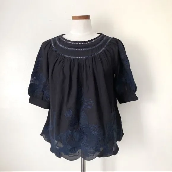 Anthropologie Navy Blue Peasant Blouse NWT - Picture 3 of 10